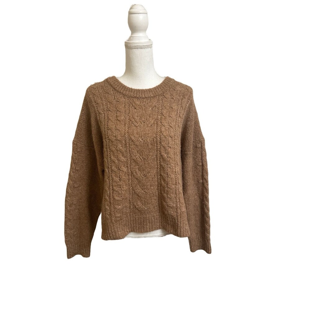 Old Navy Women's L Sweater Cable Knit Crewneck Heathered Camel Brown Large